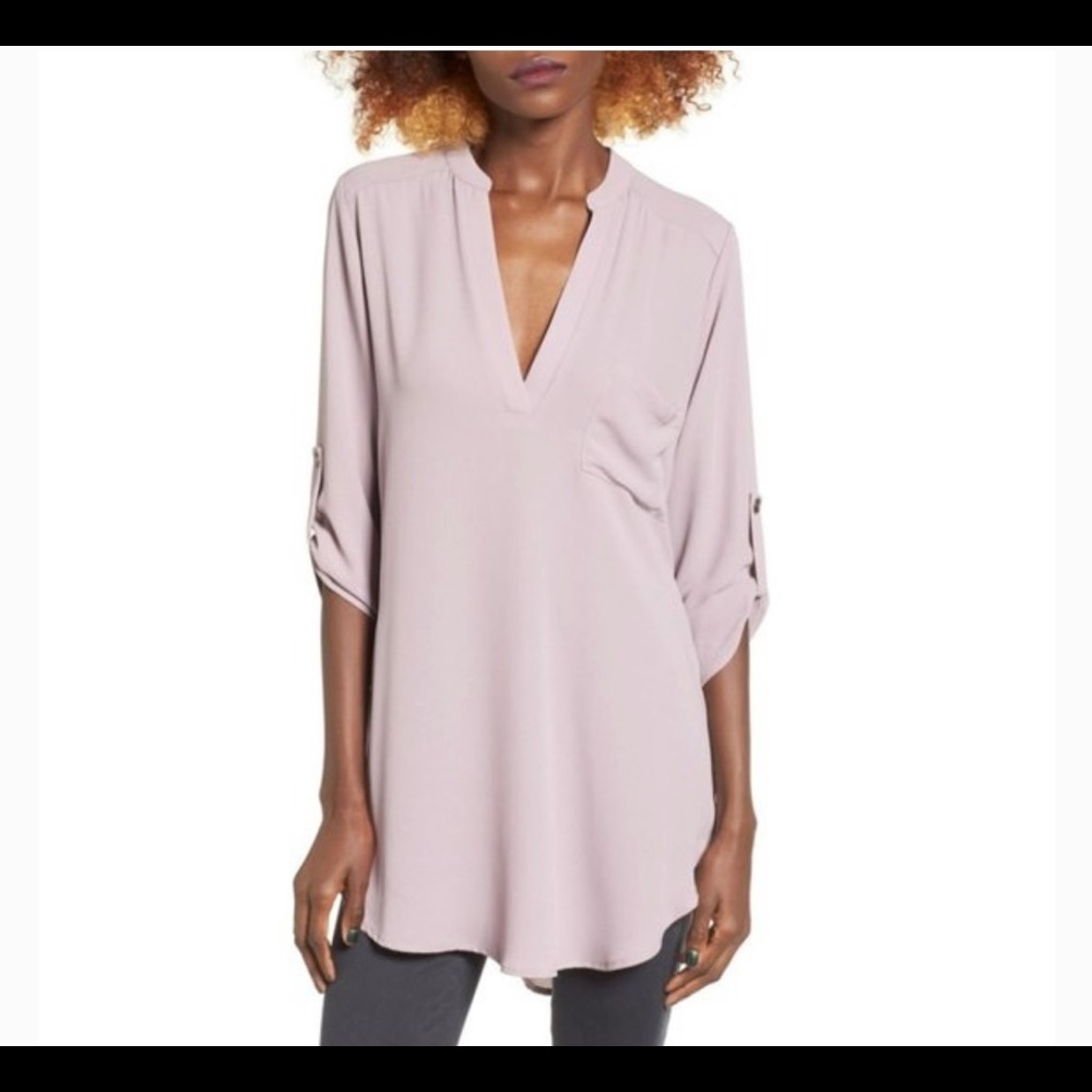 All in Favor perfect roll tab sleeve tunic blouse
